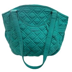 VERA BRADLEY Quilted Turquoise Sea Medium Shoulder Handbag Front & Back Pockets